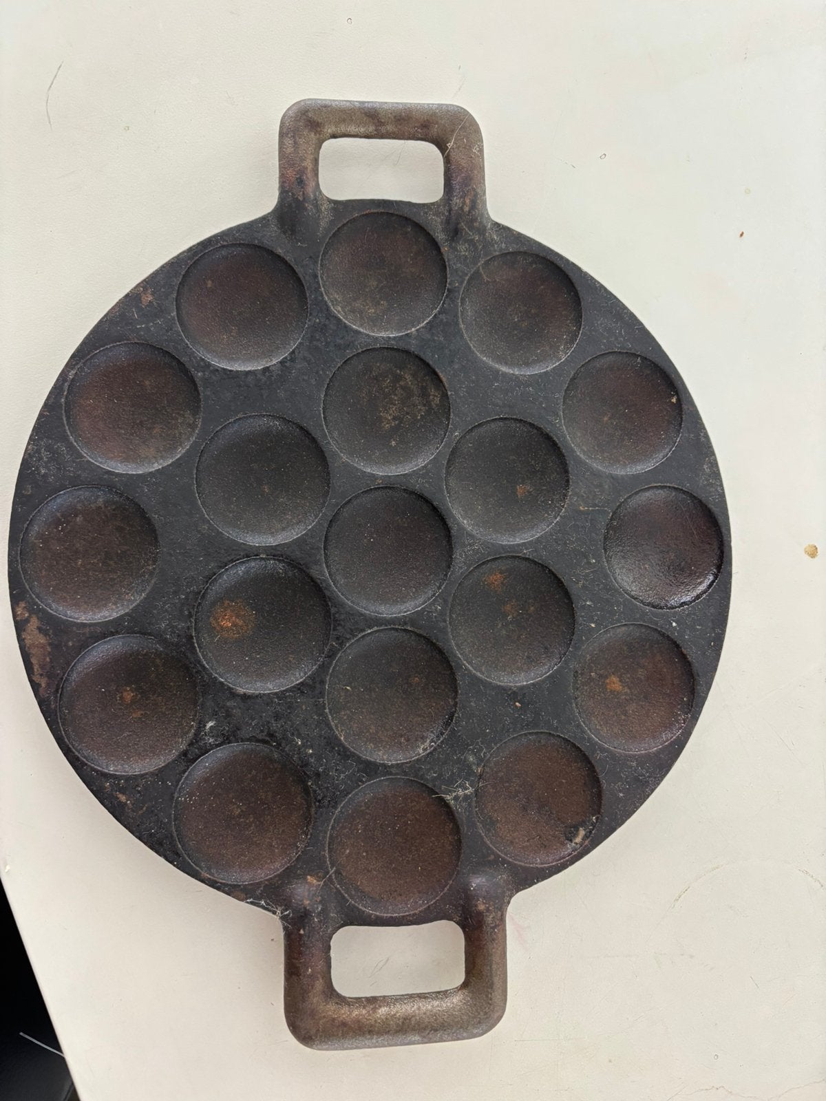 Koopmans gietijzeren poffertjes pan, Huis en Inrichting, Keuken | Potten en Pannen, Ophalen of Verzenden, Zo goed als nieuw, Gietijzer