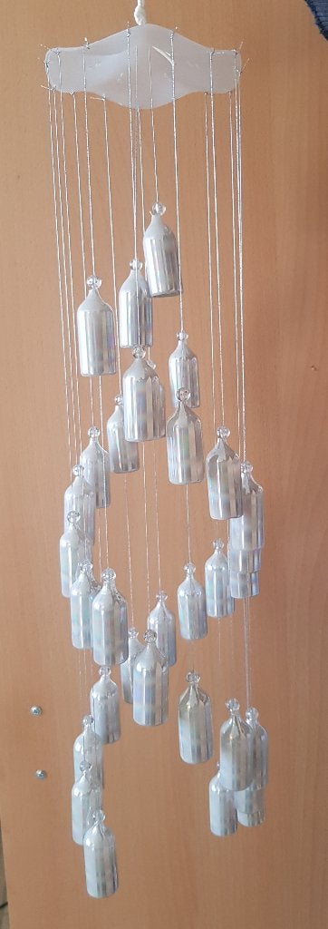 Vintage mobile van glas (paarlemoer klokjes), Ophalen, Gebruikt, Wit, Glas