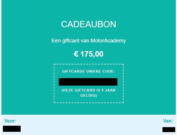 MotorAcademy cadeaubon/code t.w.v. €175, Tickets en Kaartjes, Kortingen en Cadeaubonnen, Eén persoon, Cadeaubon, Overige typen