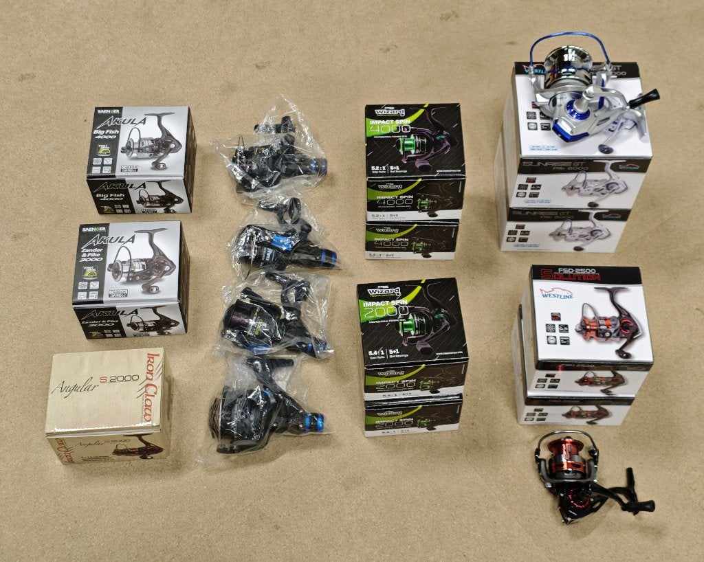 Partij 15x spinmolens # iron claw # saenger # westline, Ophalen of Verzenden, Nieuw, Molen