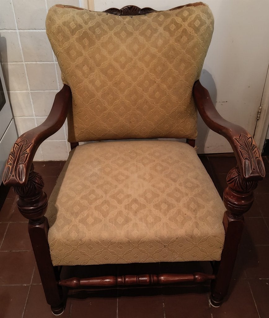 antiek fluwelen fauteuil Biedermeier houtsnijwerk opknapper, Antiek en Kunst, Ophalen of Verzenden