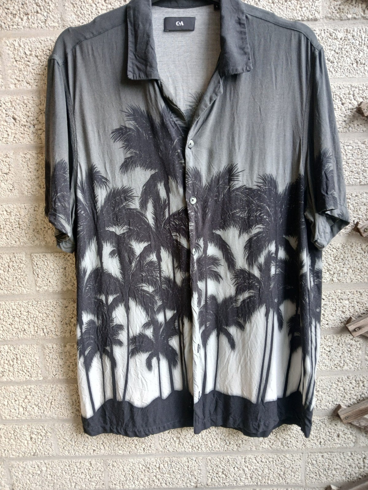 Hawaii shirt Large, Zo goed als nieuw, Halswijdte 41/42 (L), Grijs, C&A