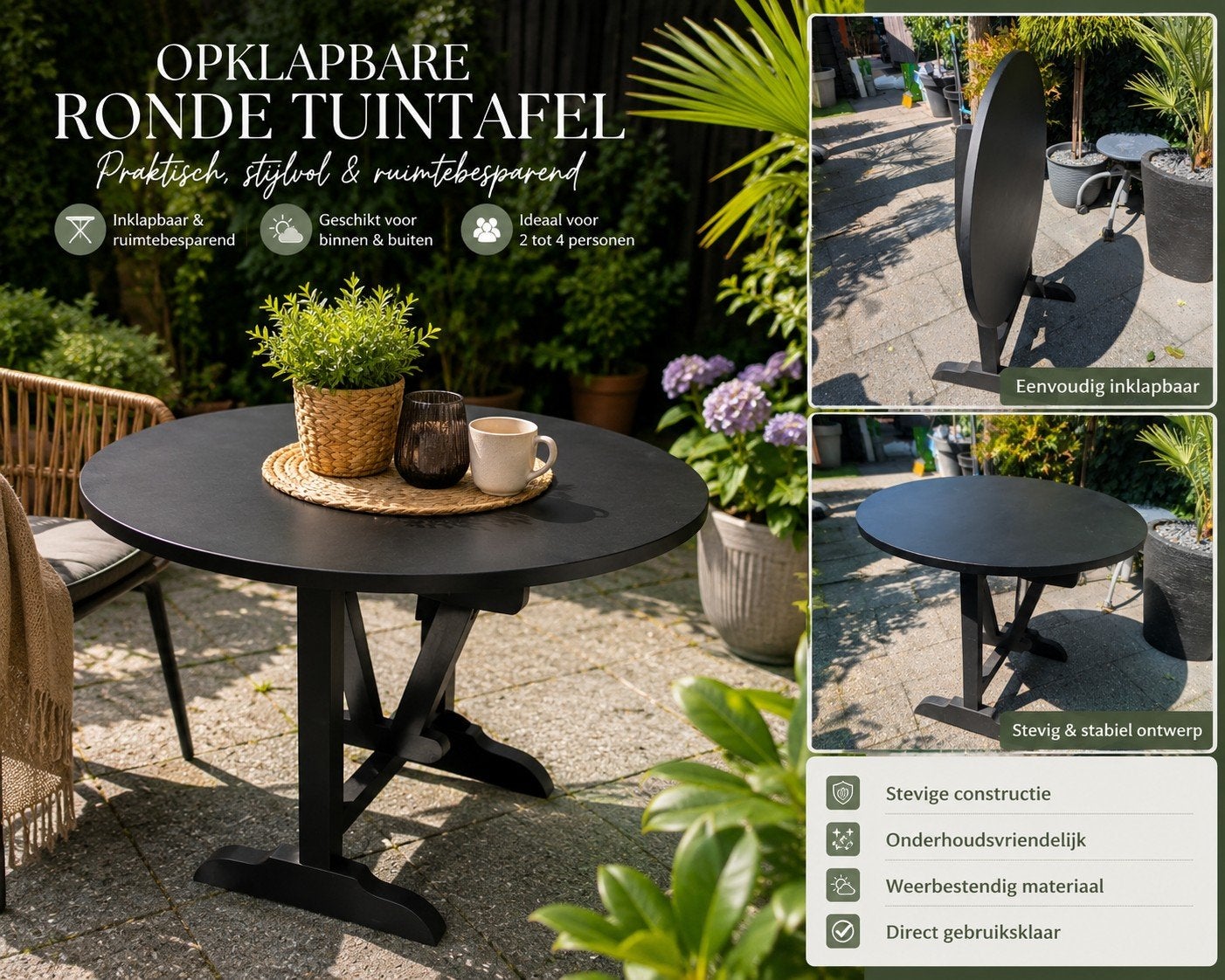 Opklapbare Ronde Tuintafel - Praktisch & Ruimtebesparend, Ophalen of Verzenden
