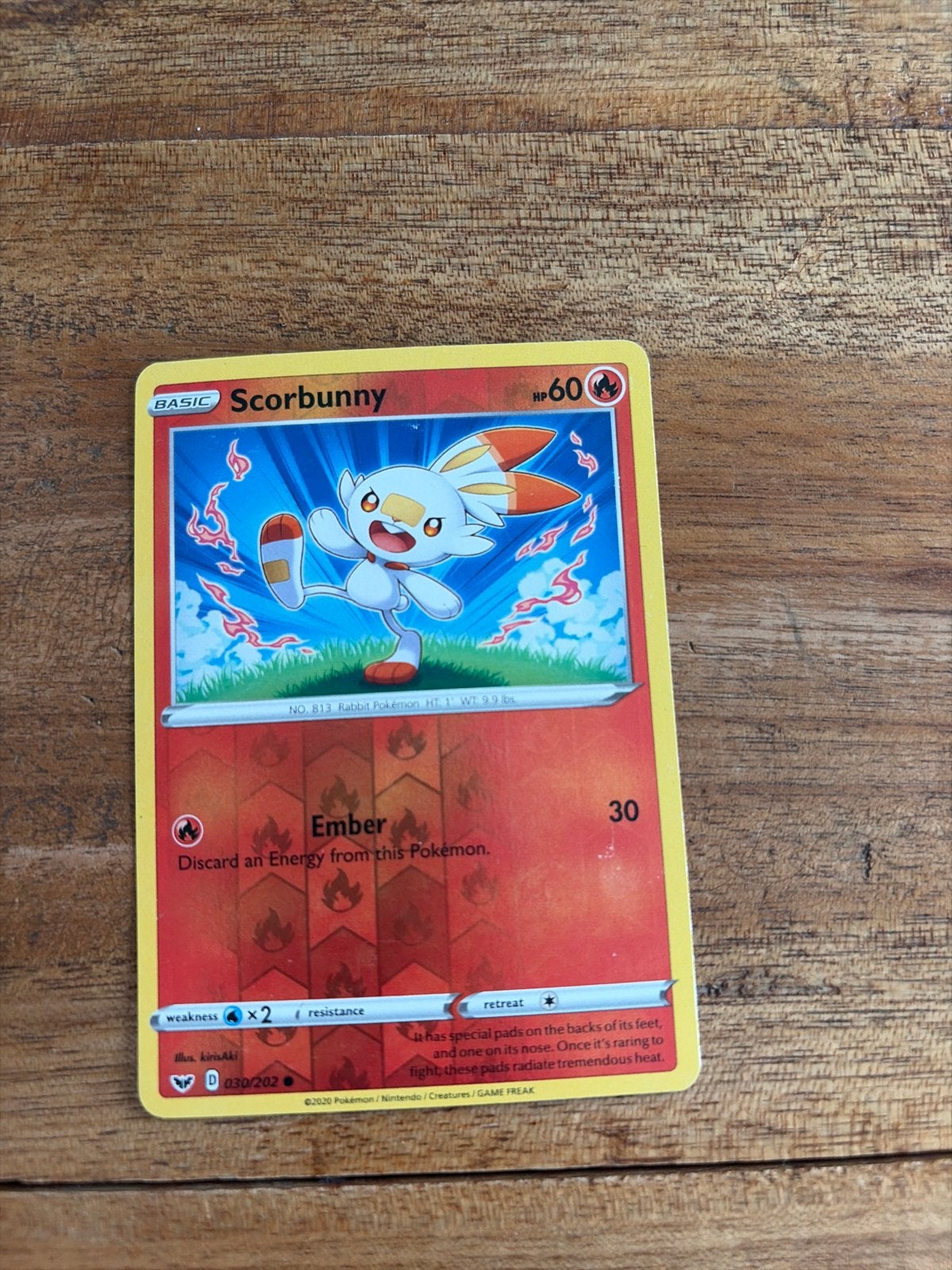 Pokémon Kaart Scorbunny 030/202 - Basic HP60, Ophalen of Verzenden, Zo goed als nieuw, Losse kaart
