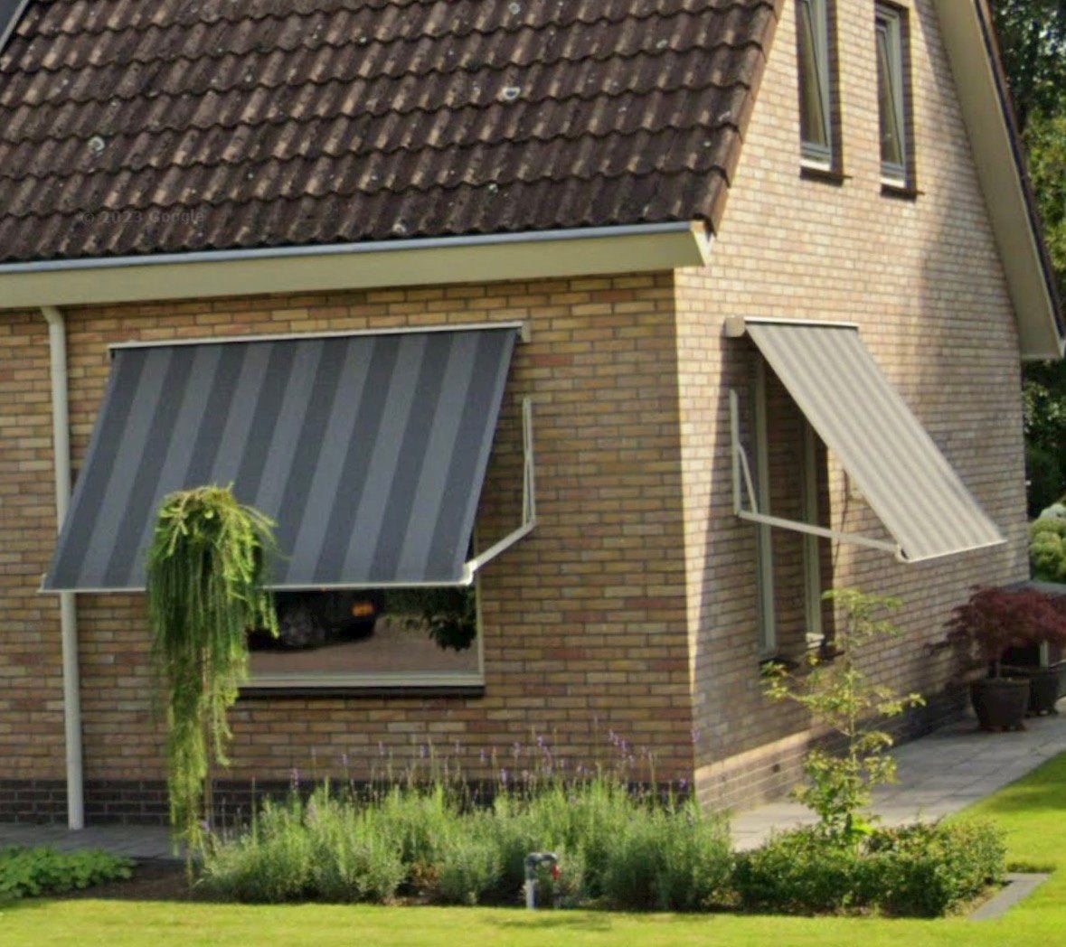 2 Electrische uitvalschermen Husol grijs, Tuin en Terras, Ophalen, Knikarmscherm, Minder dan 150 cm, Minder dan 250 cm