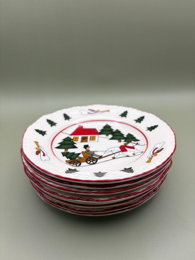 8 Mason's Christmas Village gebaksbordjes 14,5cm, Huis en Inrichting, Ophalen of Verzenden, Zo goed als nieuw, Aardewerk, Mason's
