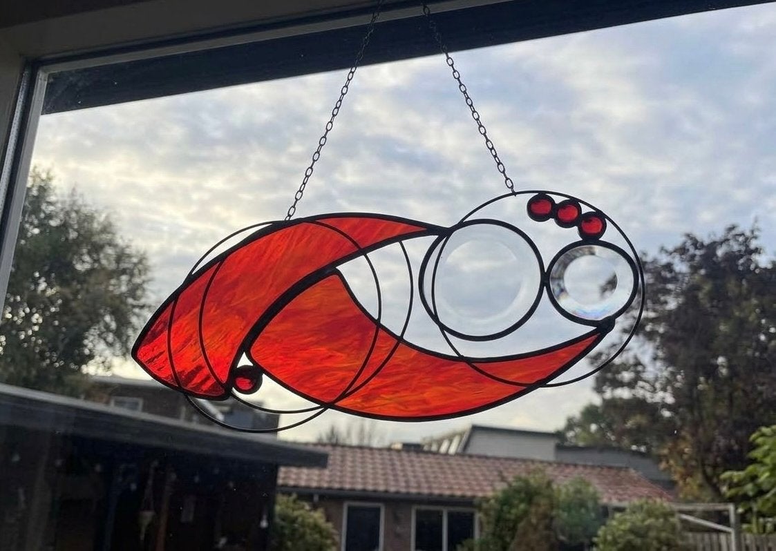 Handgemaakte grote glas-in-lood raamhanger Tiffany techniek, Ophalen of Verzenden