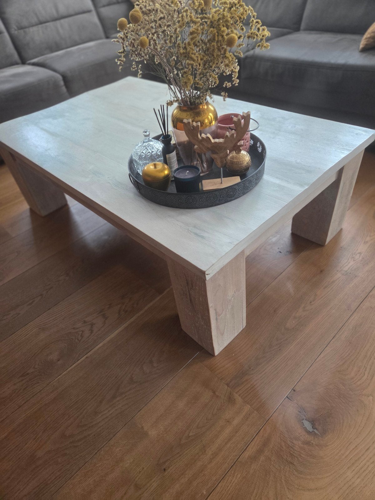 salontafel van wagonhout, Gebruikt, 100 tot 150 cm, Rechthoekig, Overige houtsoorten