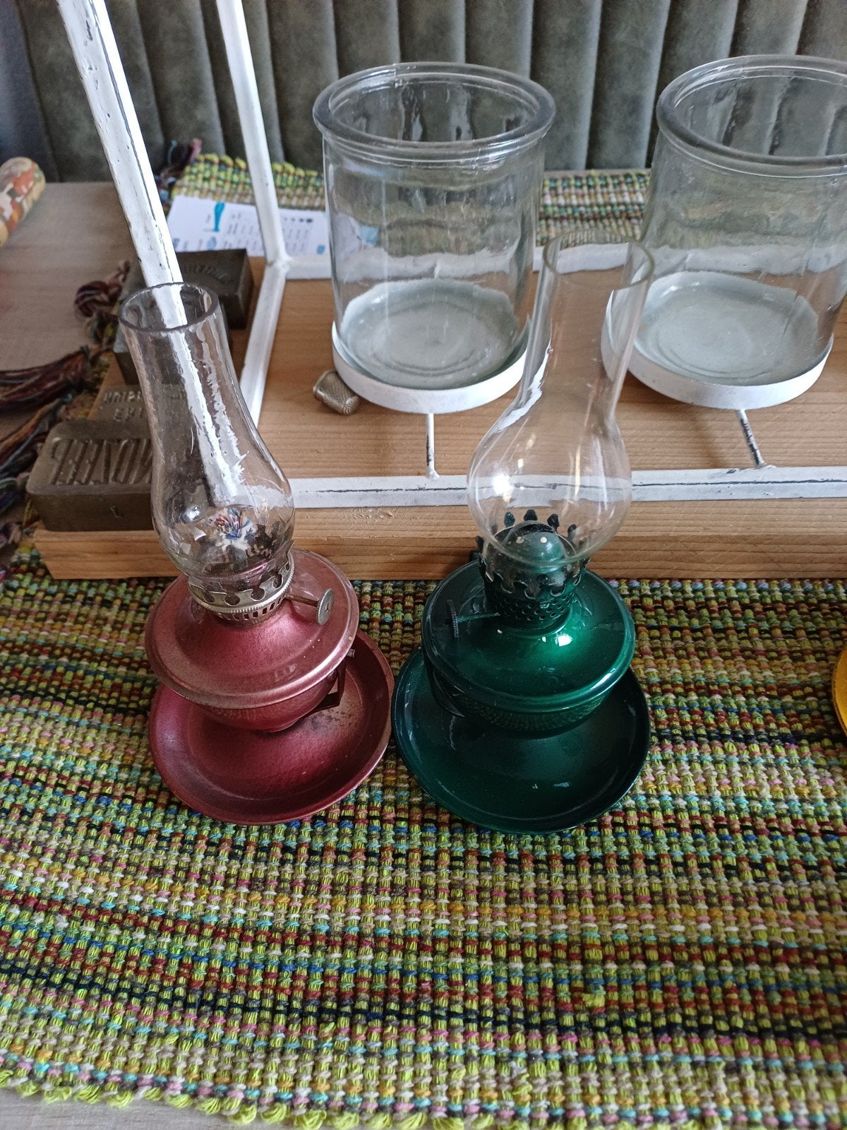 Kleurrijke metalen olielampen - Set van 6, Antiek en Kunst, Ophalen of Verzenden