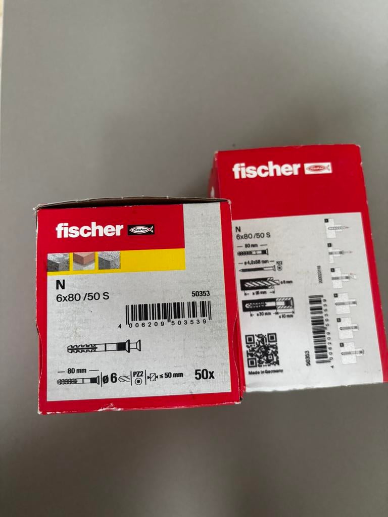 Fischer nagelplug 100 stuks (2 dozen a 50 stuks), Ophalen of Verzenden, Nieuw