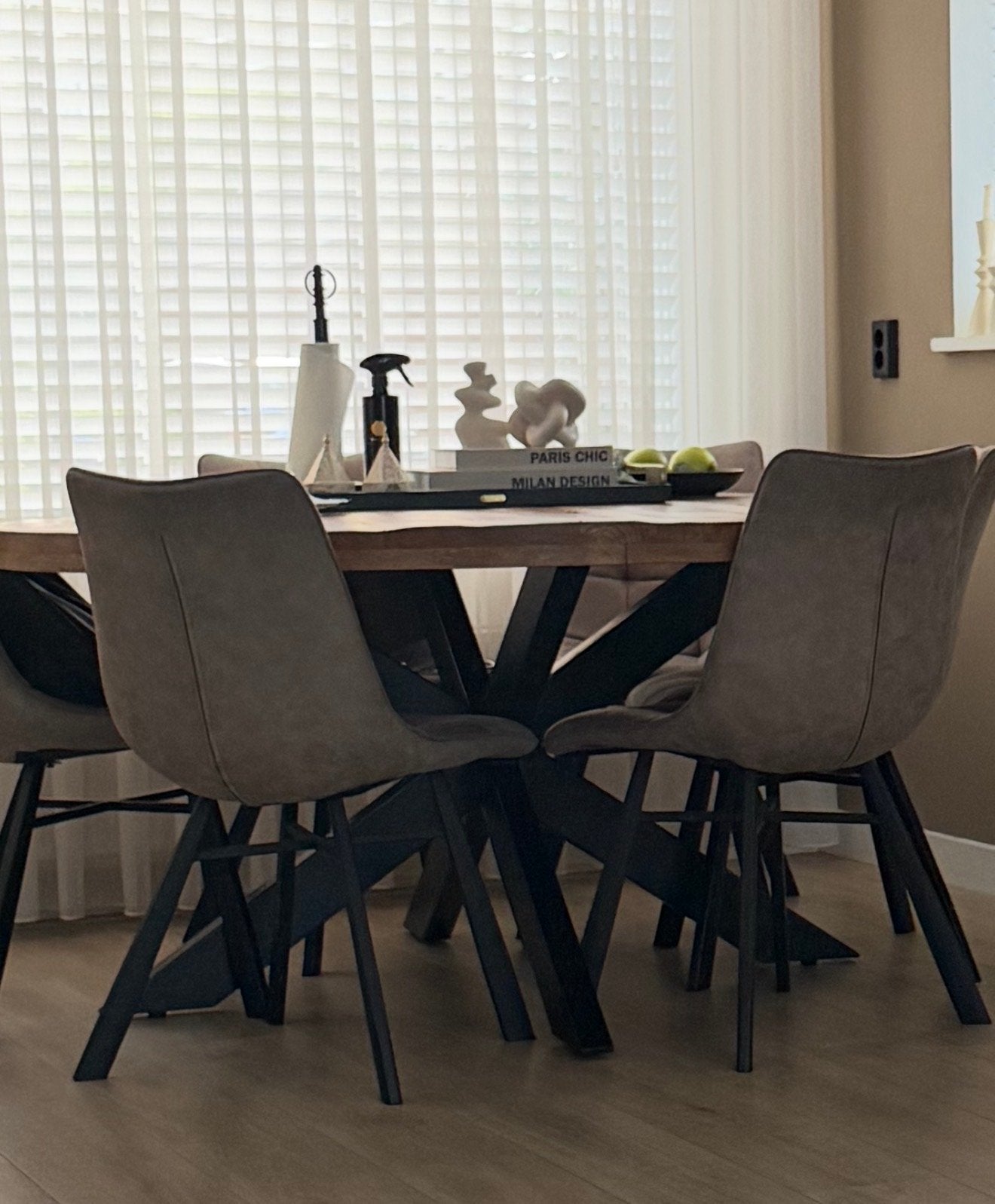 Elegante mangohouten eettafel met stoelen, Gebruikt, 100 tot 150 cm, Rond, Ophalen of Verzenden
