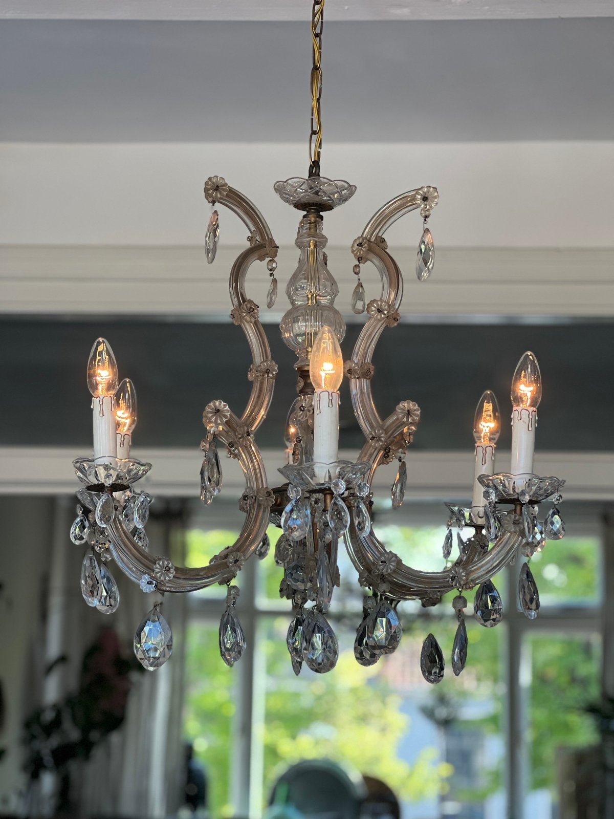 Prachtige kroonluchter, Huis en Inrichting, Lampen | Kroonluchters, Ophalen, Gebruikt, E14 (klein), Glas