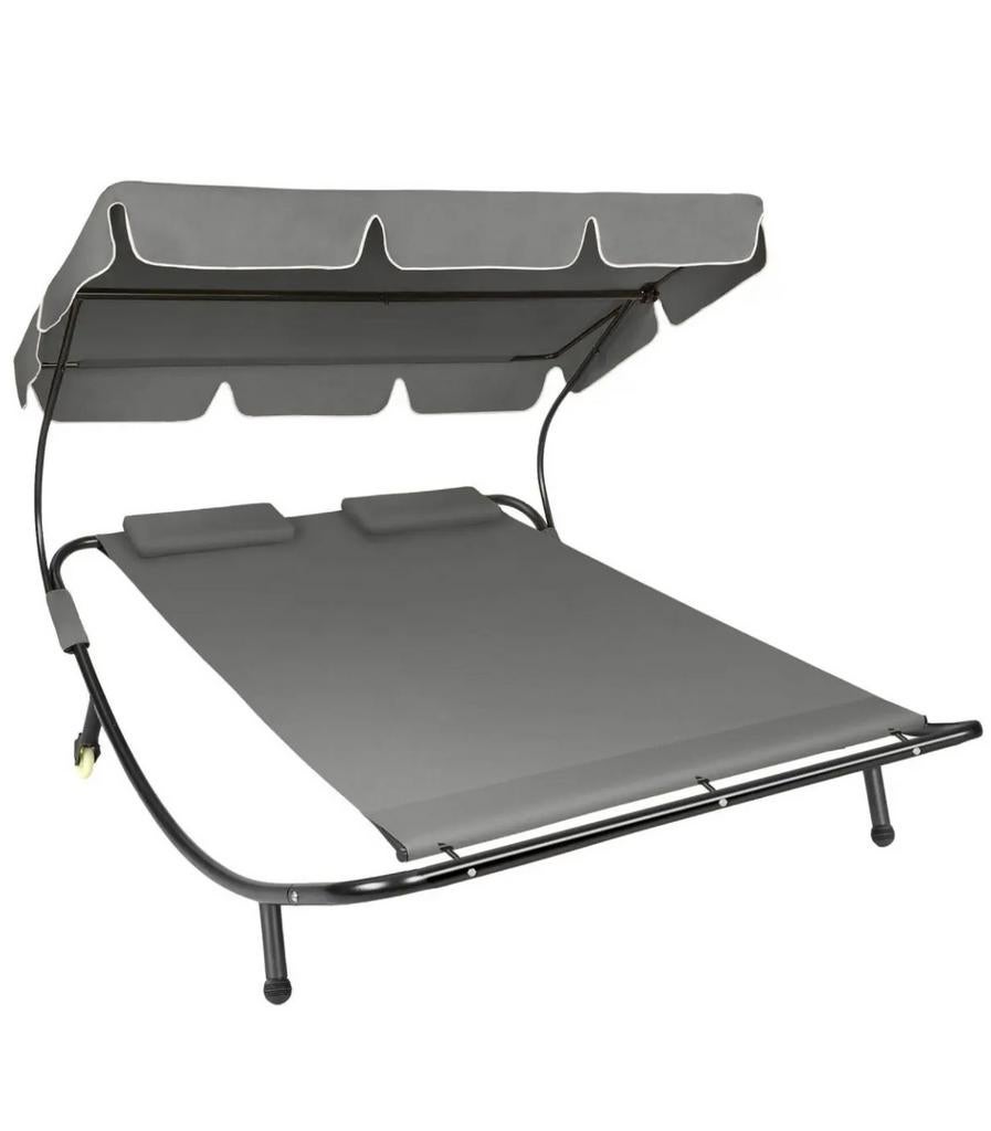 Ligbed twee persoons met zonneluifel 185 x 195 x 142 - 175cm, Tuin en Terras, Ligbedden, Ophalen, Zo goed als nieuw, Metaal, Verstelbaar