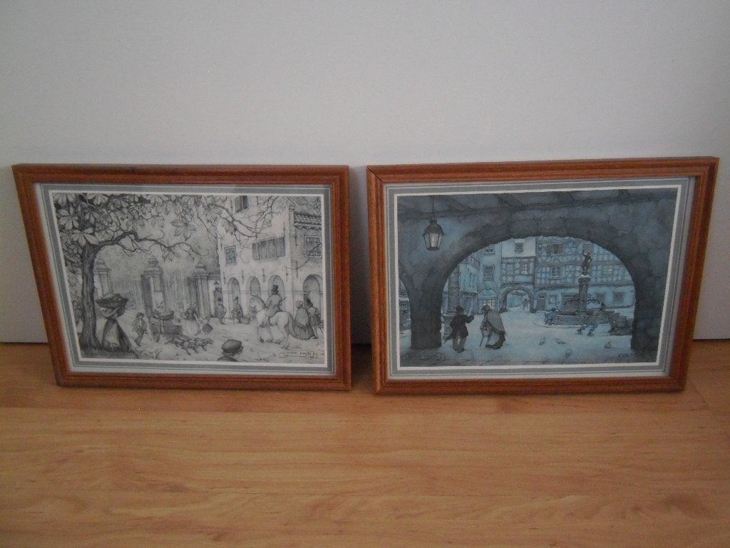 2 prenten Anton Pieck in lijst, Ophalen of Verzenden, 1980 tot heden, Gebruikt, Overige onderwerpen