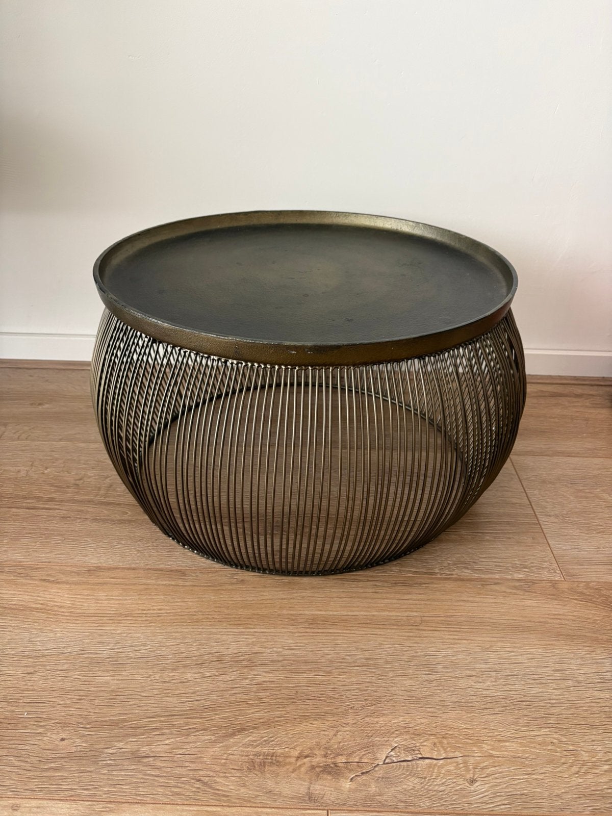 Goud/ messing salontafel bijzettafel draadstaal Ø48 cm, Minder dan 50 cm, Gebruikt, 50 tot 100 cm, Rond