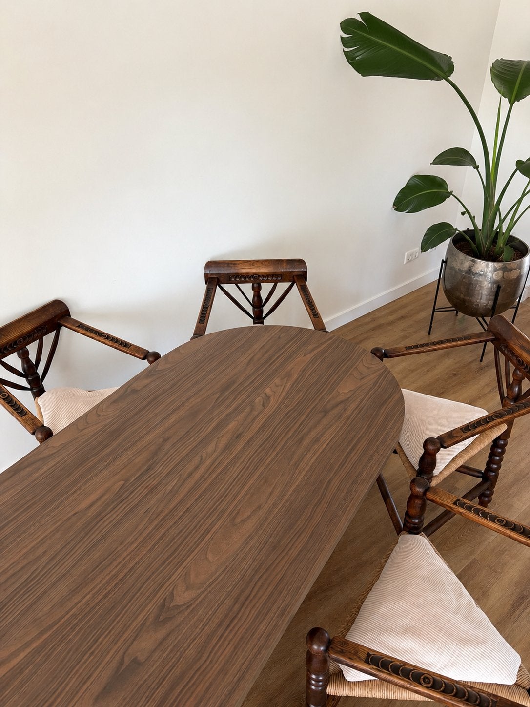 Set 4 antieke japandi stoelen -  biezen zitting + 4 kussens, Antiek en Kunst, Ophalen