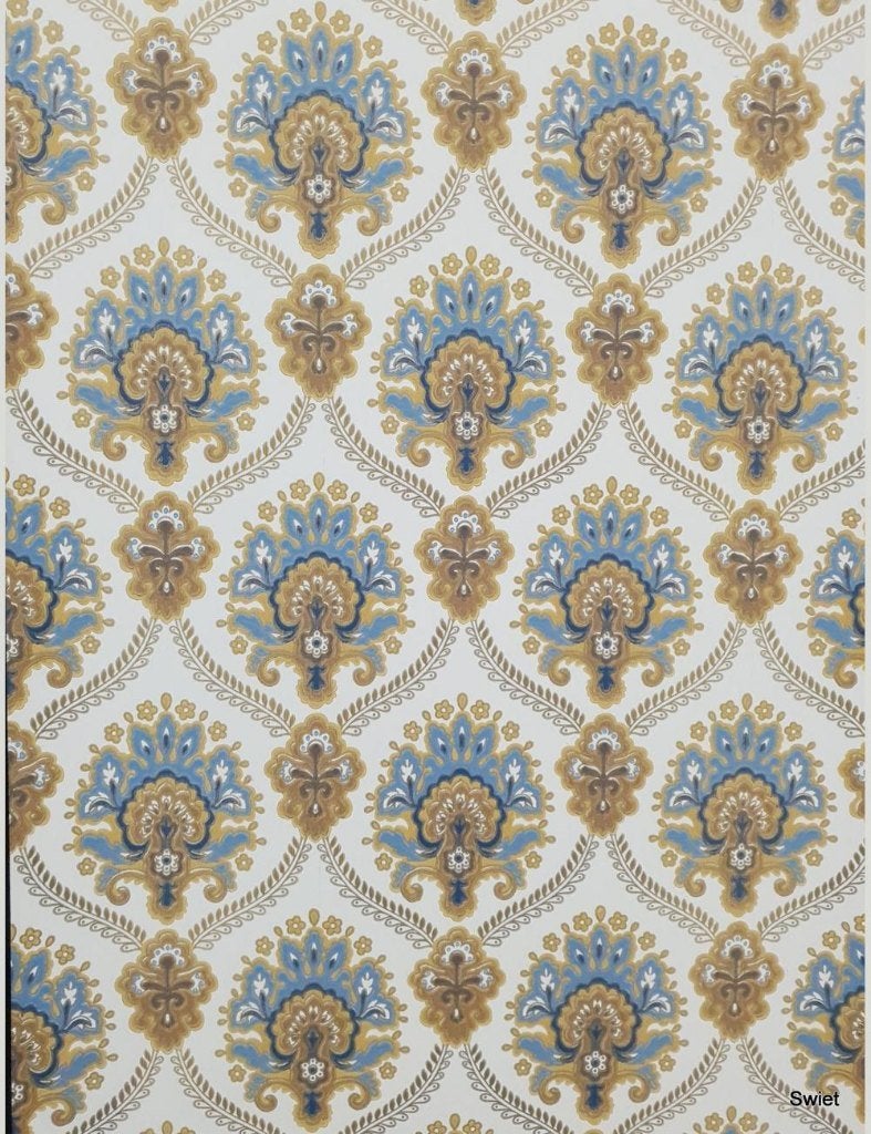 13997 behang barok blauw patroon retro bold design 70s swiet, Ophalen of Verzenden, Blauw