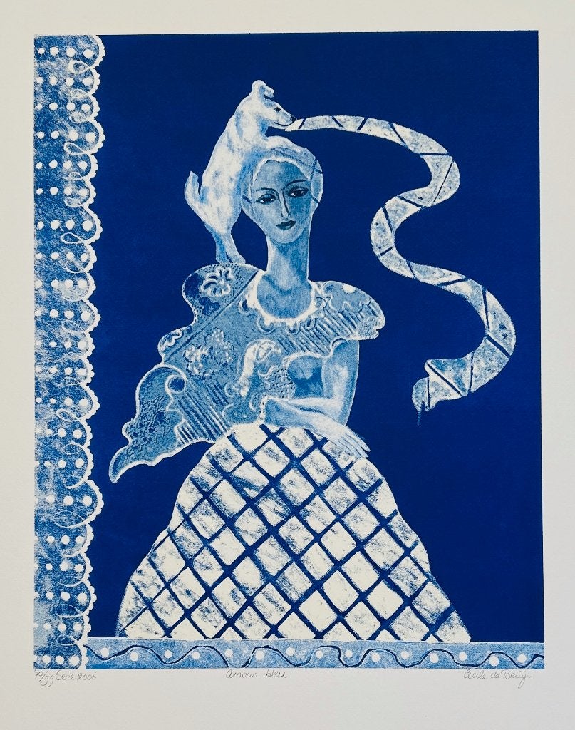 Zeefdruk Cecile de Bruijn - Amour blue, Genummerd, Verzenden, Zeefdruk