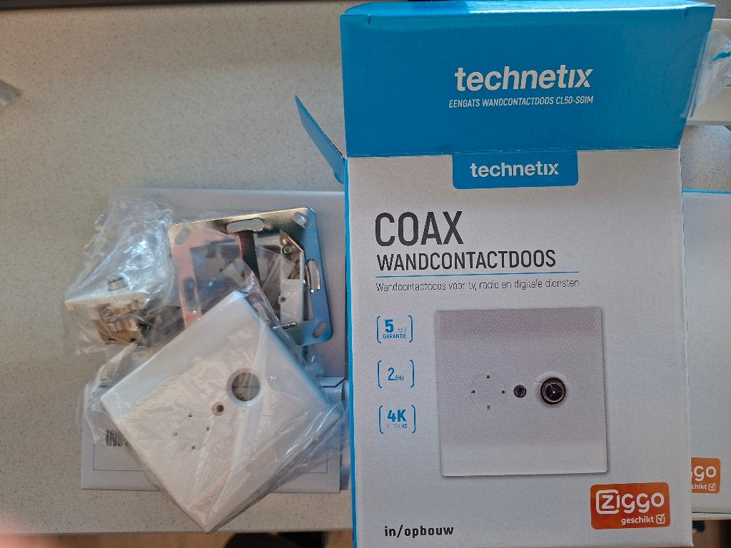 Coax wandcontactdoos Ziggo Technetix (compleet), Ophalen of Verzenden, Nieuw