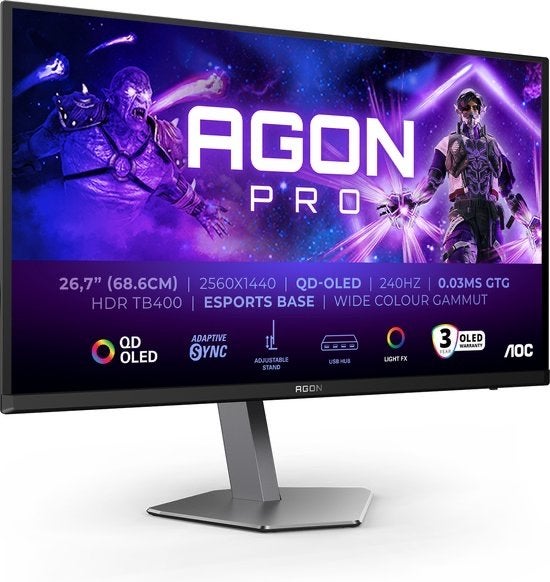 AOC AGON PRO AG276QZD2 - QHD OLED Gaming Monitor - 280Hz, Computers en Software, Monitoren, Gaming, HDMI, Info@novadisplays.nl