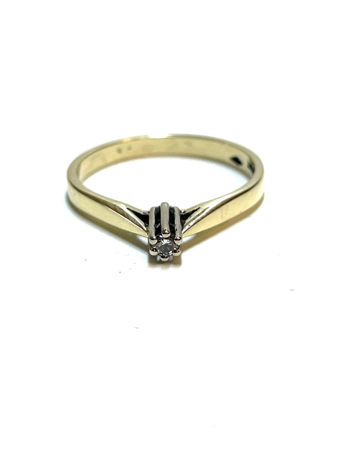 14k geel en witgouden ring met een diamant, Sieraden, Tassen en Uiterlijk, Ringen, Zo goed als nieuw, Dame, Kleiner dan 17, Goud