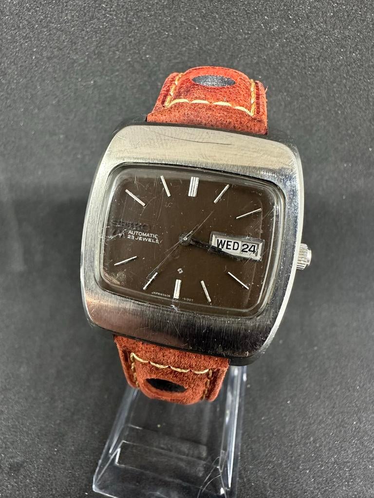 Vintage Seiko LM  “TV Dial” Automatic 23 Jewels Polshorloge, Ophalen of Verzenden, Gebruikt, Zwart, IOS