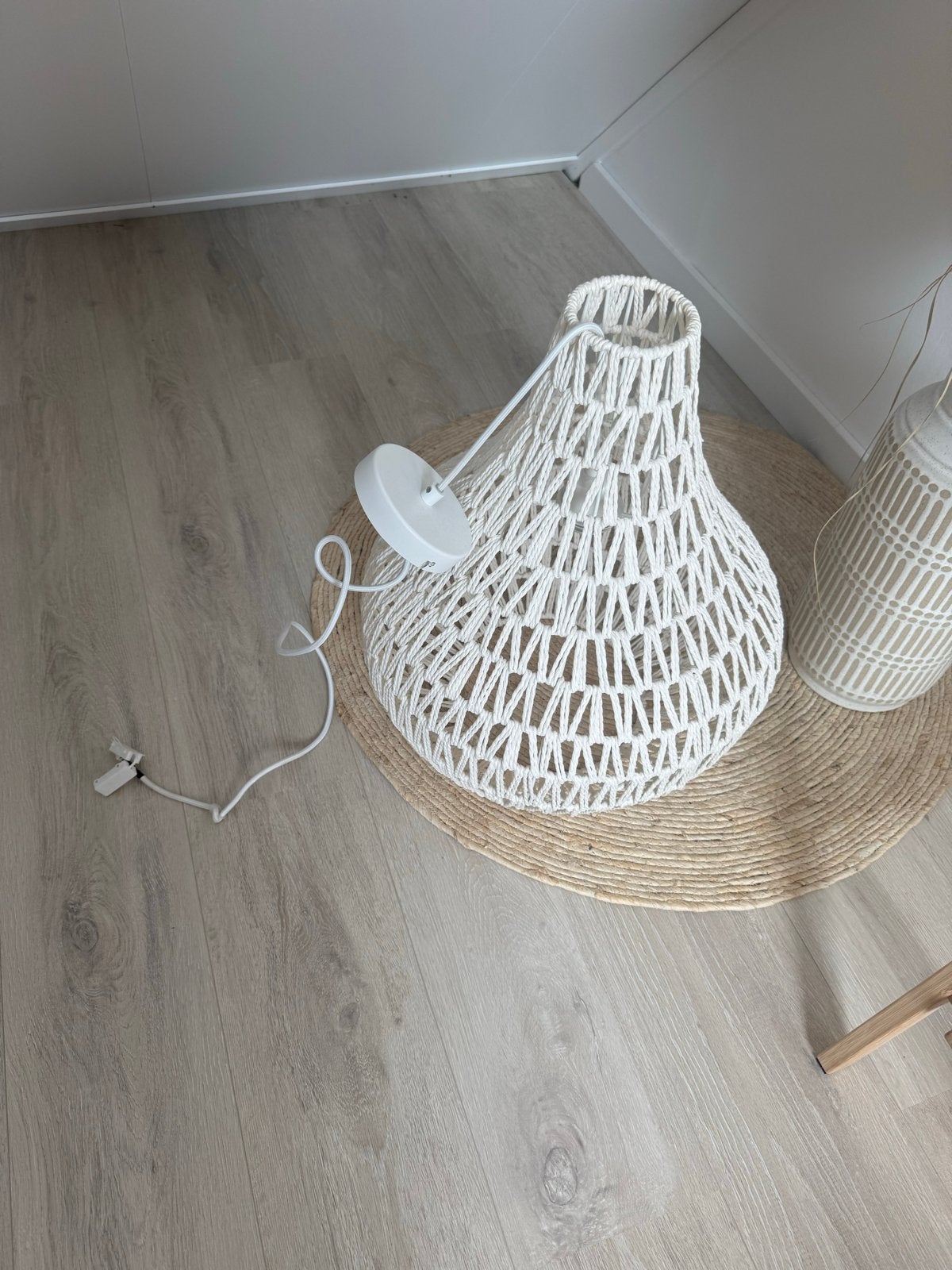 Leen Bakker Ragne Hanglamp - Wit, Rotan Stijl, Ophalen, Zo goed als nieuw, Natuurlijk materiaal, E27 (groot)