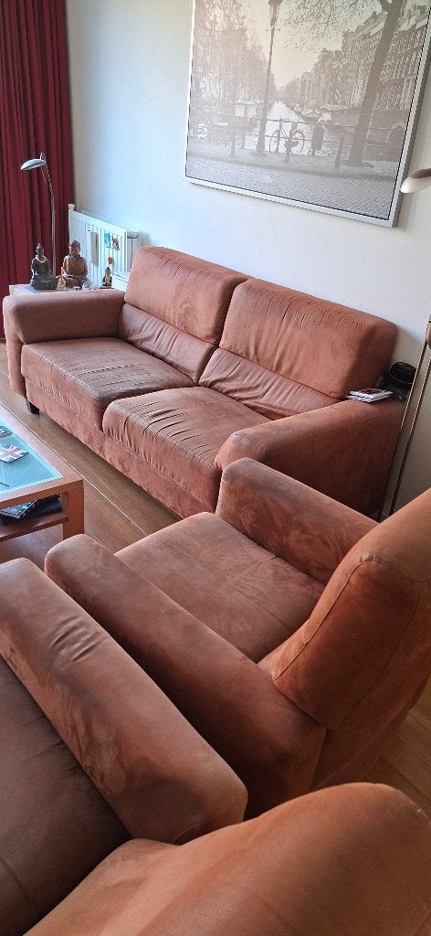 Bank en twee fauteuils, Huis en Inrichting, Fauteuils, Ophalen, Kunststof, Gebruikt, 75 tot 100 cm