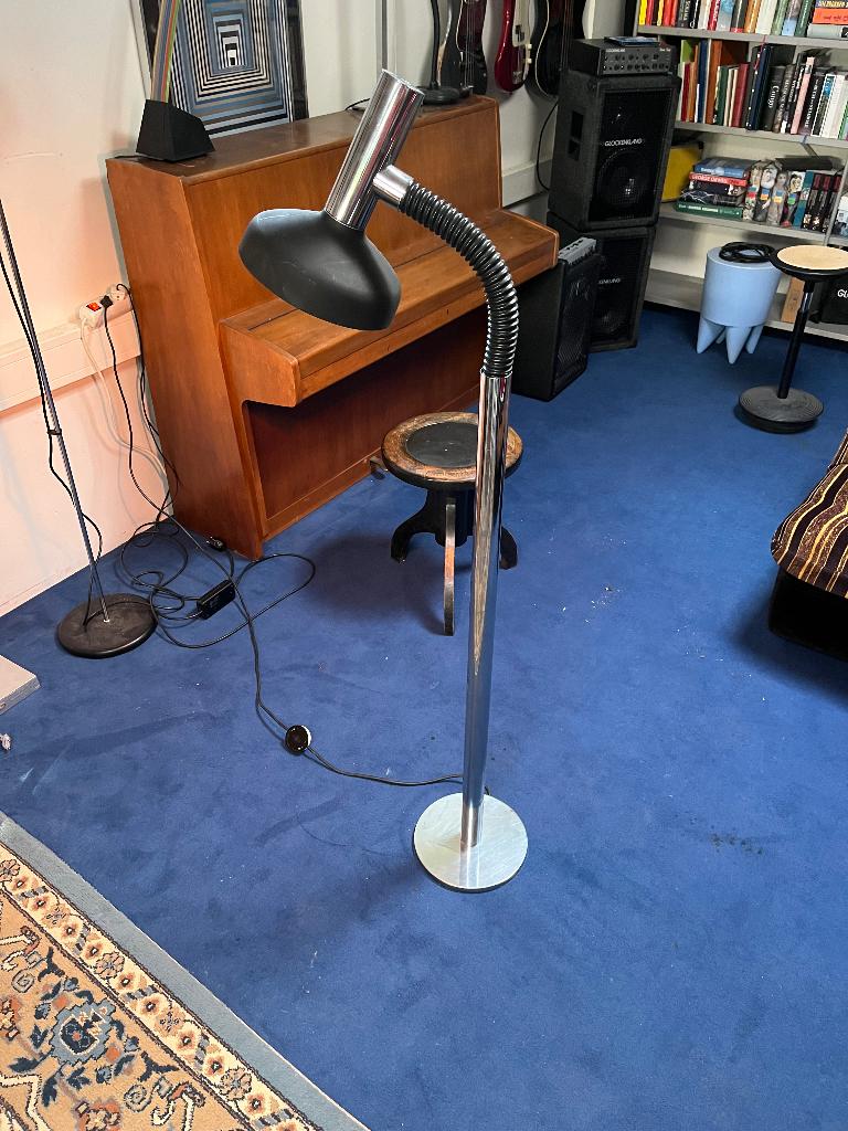 Seventies Metaal Chrome Zwanenhals Steinhauer leeslamp, Ophalen, Gebruikt, 100 tot 150 cm, Metaal