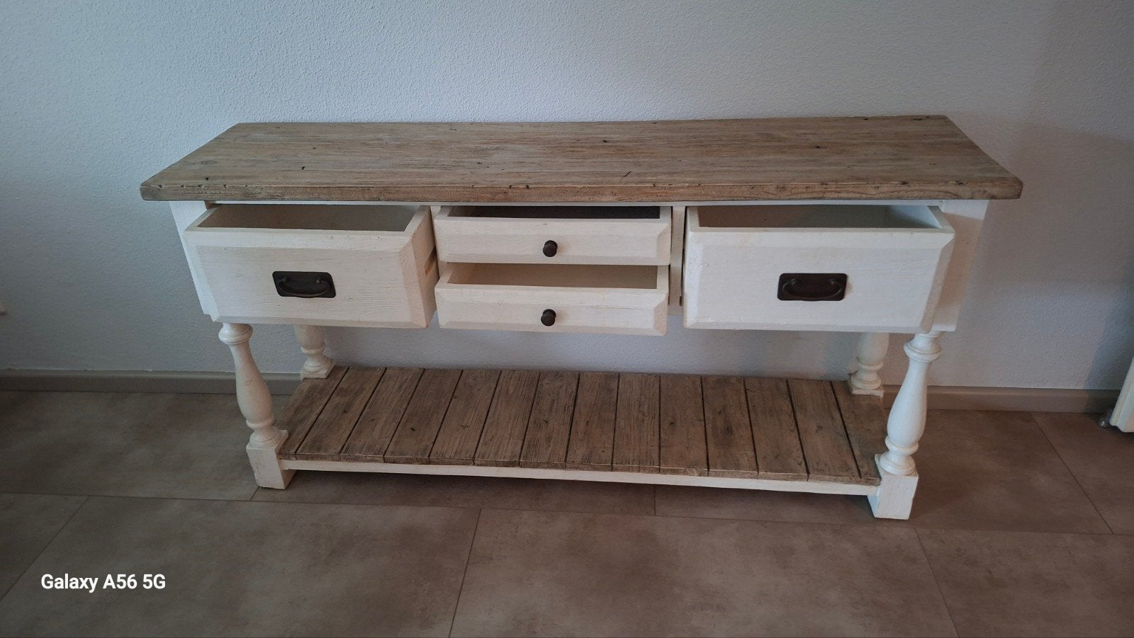 Sidetable off white, Ophalen, Gebruikt, 100 tot 150 cm, Overige houtsoorten