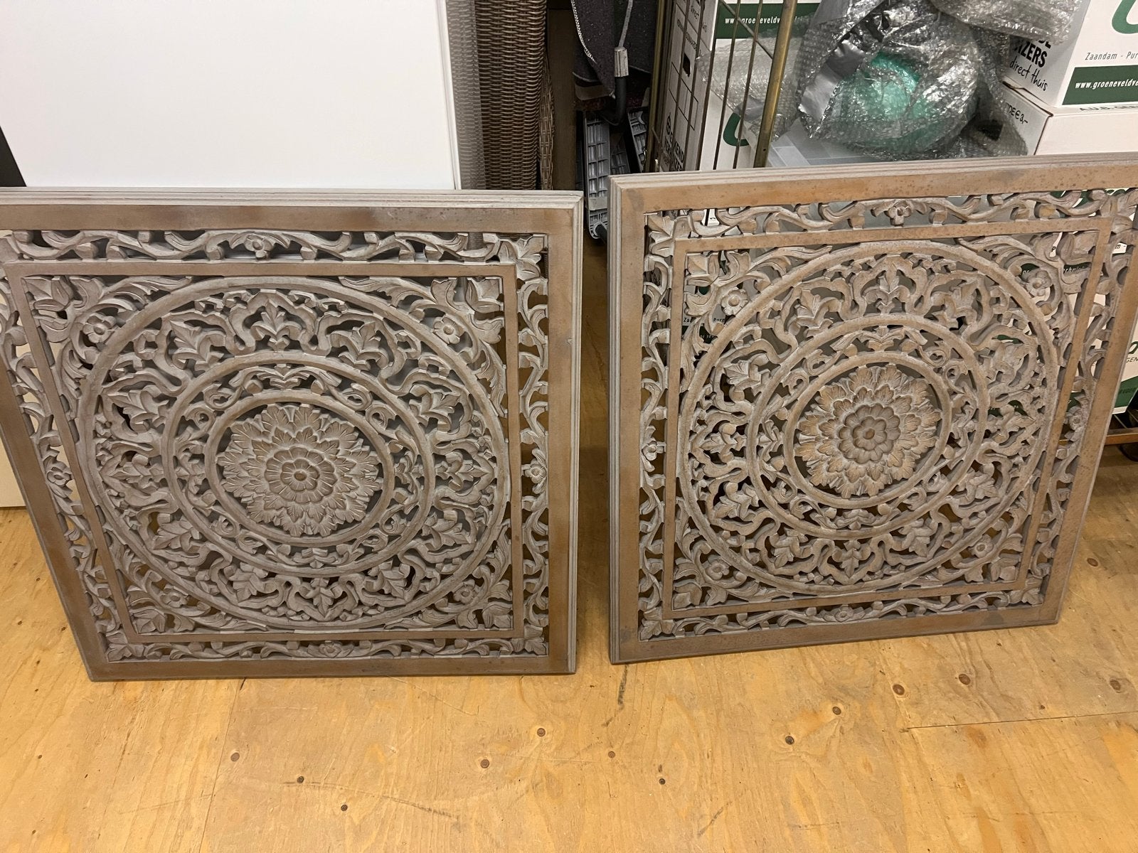 Houtsnijwerk Wandpanelen Barcelona Burnt Grey 2 stuks 90x90, Ophalen, Oosters, Hout, Zo goed als nieuw
