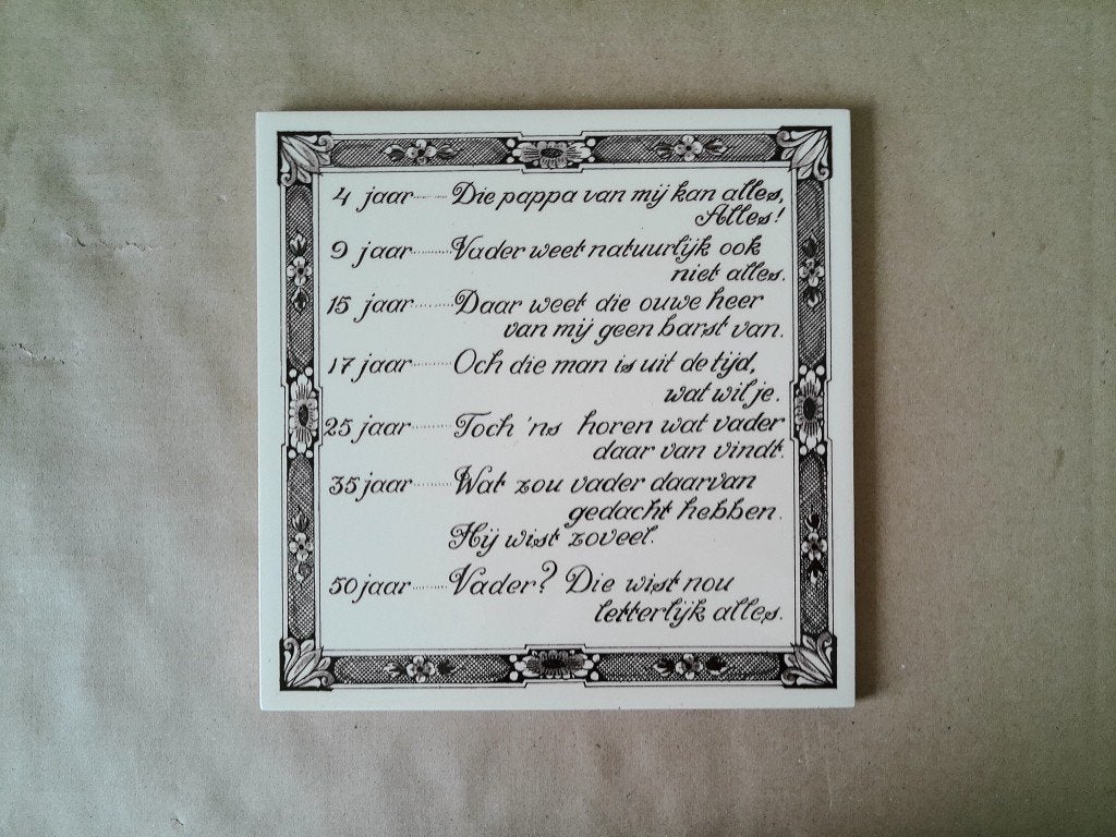 Vintage grote Pappa tegel Schoonhoven 20x20 Die papa van mij, Ophalen of Verzenden