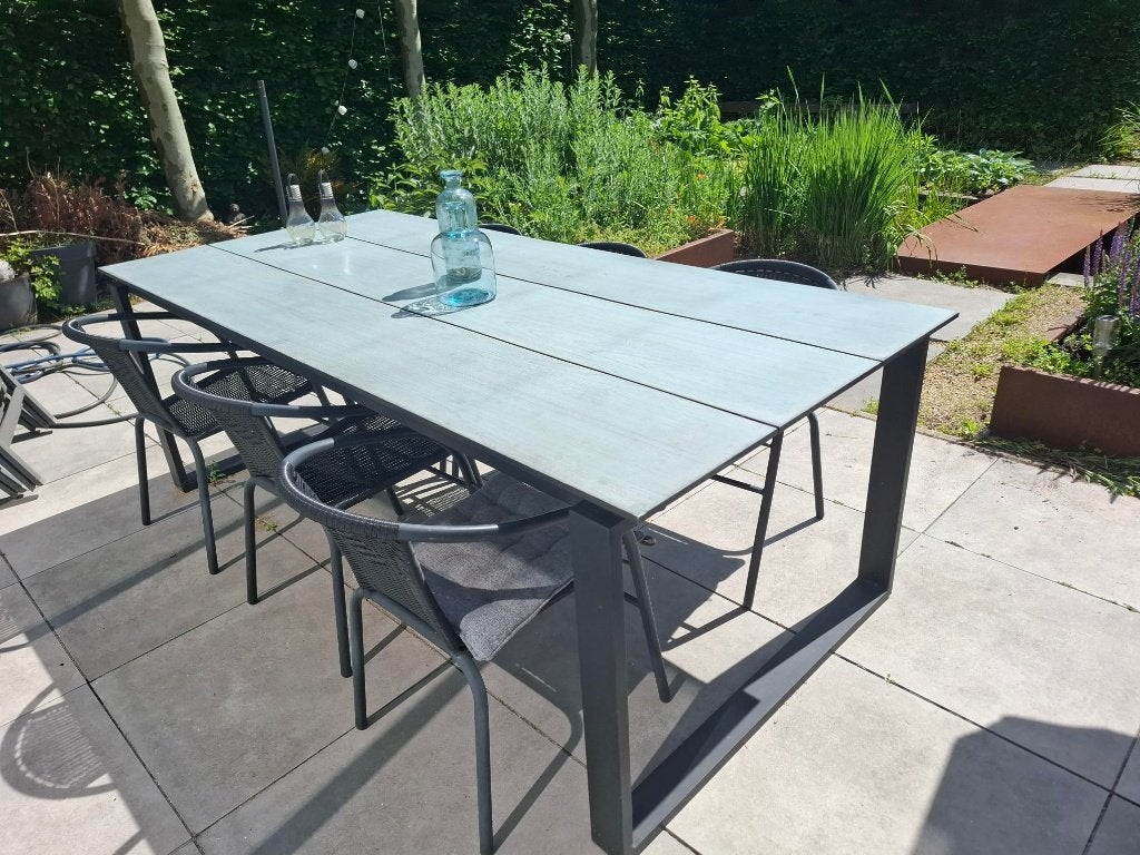 tuintafel Jysk 100 x 215  (evt met 6 stoelen), Ophalen, Gebruikt, Rechthoekig, Kunststof