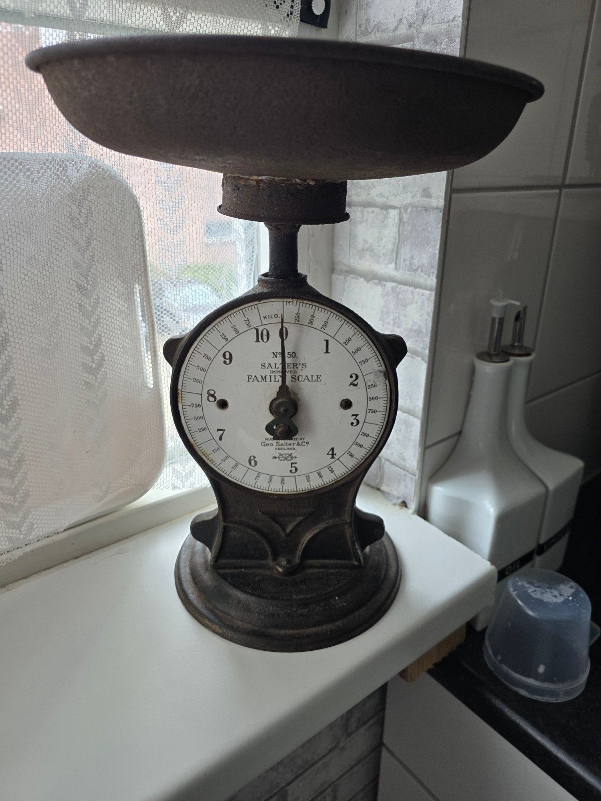 Antieke Salter’s Improved Family Scale No. 50 – Gietijzeren, Ophalen of Verzenden, 1 tot 500 gram, Keukenweegschaal, Minder dan 10 kg