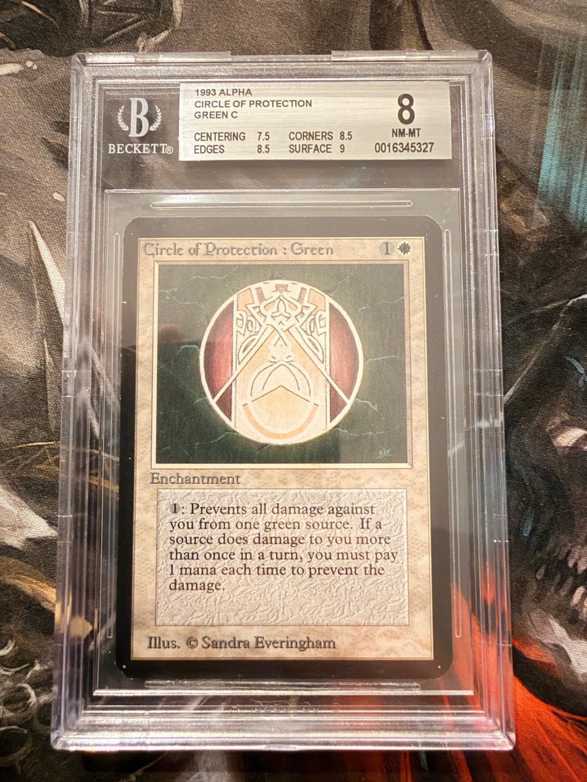 MTG Alpha Circle of Protection: Green BGS 8 NM-MT, Ophalen of Verzenden, Zo goed als nieuw, Losse kaart