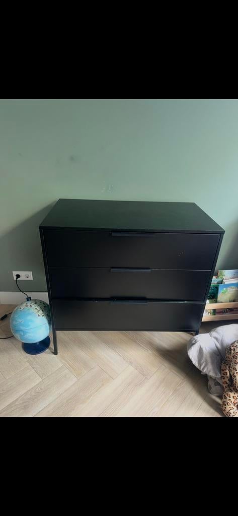 Zwarte ladekast met 3 laden, Huis en Inrichting, Kasten | Ladekasten, Ophalen, Minder dan 50 cm, Gebruikt, 3 of 4 laden