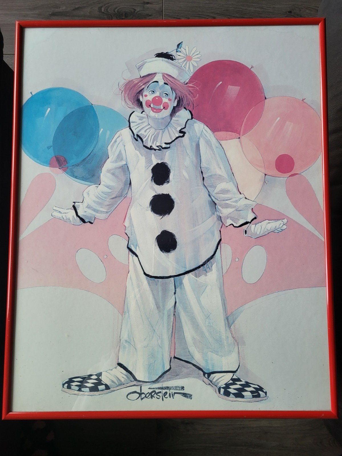 Kunst Clown van Oberstein in moderne lijst jaren80 - replica, Ophalen
