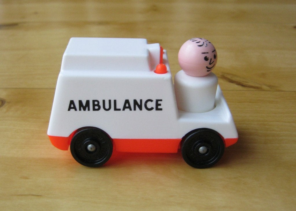 Vintage Fisher Price ambulance met dokter uit 1979., Ophalen of Verzenden, Zo goed als nieuw, Auto of Voertuig
