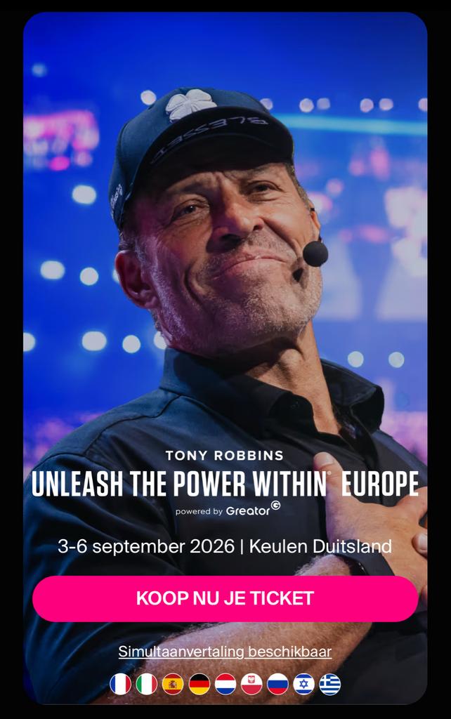 UPW Europe Tony Robbins - 4x Ultimate - 3/6 september 2026, Drie personen of meer, Meerdaags