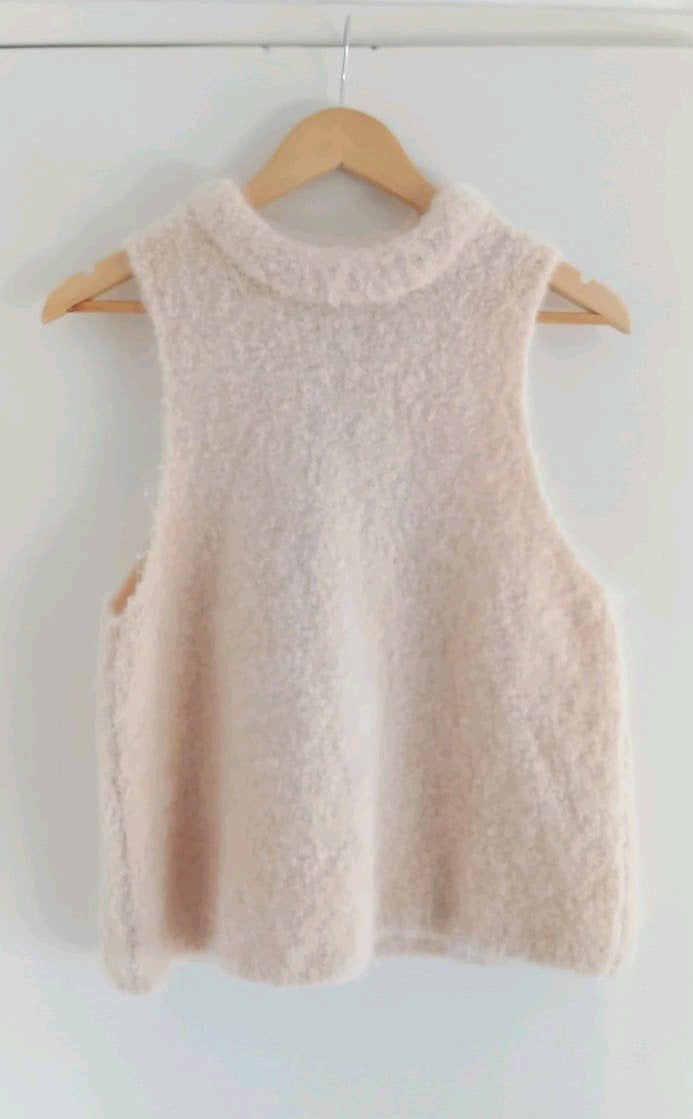 H&M Edition mouwloos truitje spencer crème beige wolmix L/40, Maat 38/40 (M), Beige, H&M Edition, Ophalen of Verzenden