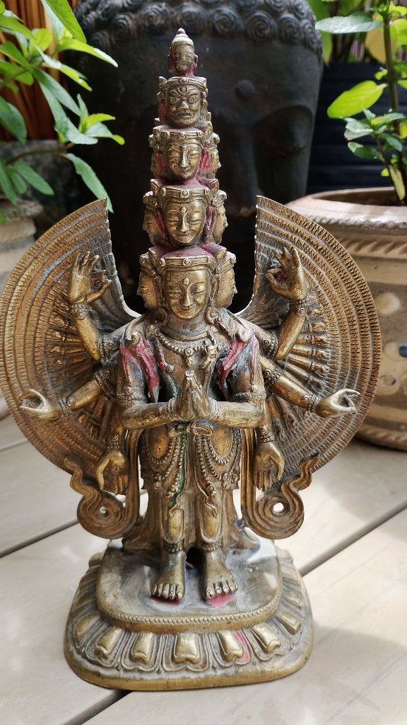 Antieke bronzen Avalokiteshvara met 11 hoofden en 1000 armen, Ophalen of Verzenden, Gebruikt