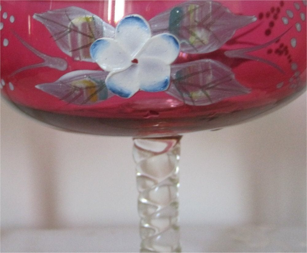 Twee antieke cocktailglazen - Murano, opgelegde bloemen, Antiek en Kunst, Ophalen of Verzenden