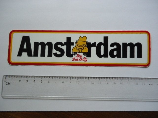 sticker oud AMSTERDAM Blij rij mokum auto oldtimer retro, Verzamelen, Verzenden, Zo goed als nieuw, Bedrijf of Vereniging