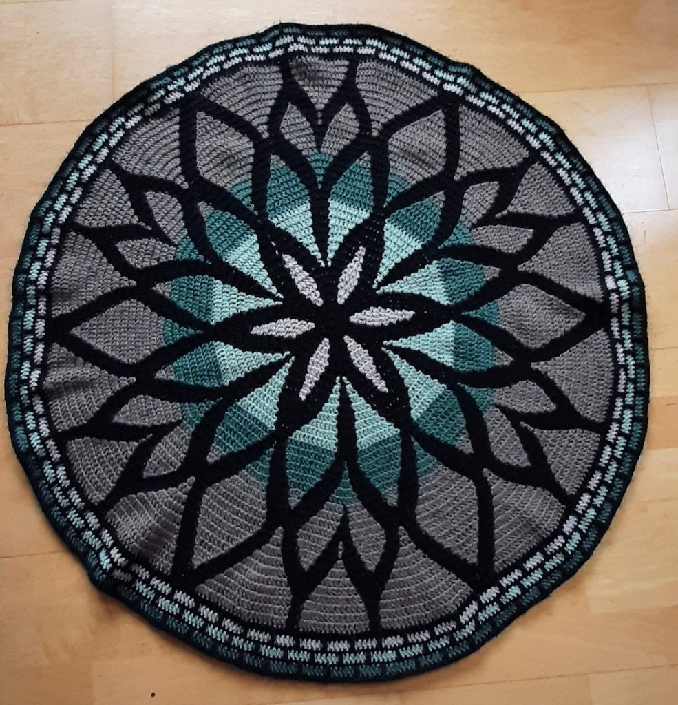 rond kleed gehaakt Rozeta Mandala 87 cm, 50 tot 100 cm, Rond, Zo goed als nieuw, Groen