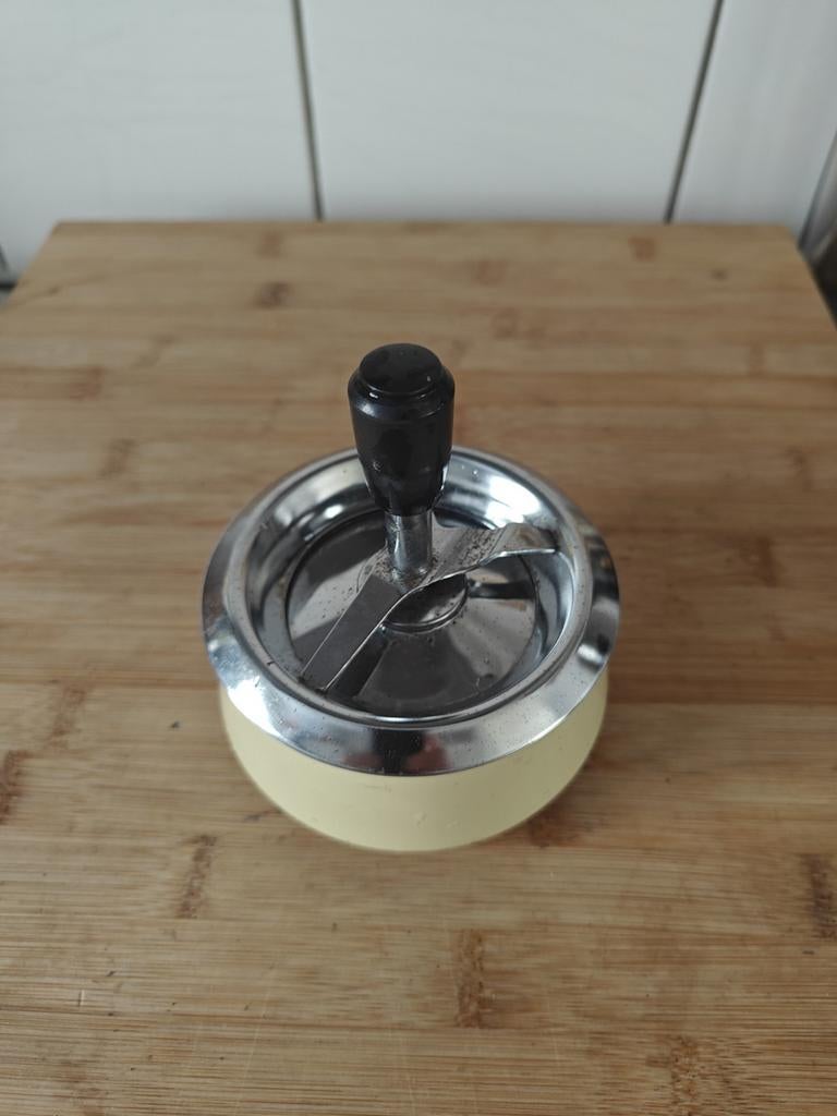 Vintage Asbak met Draaimechanisme - Crème/Chroom, Ophalen of Verzenden, Gebruikt, Asbak