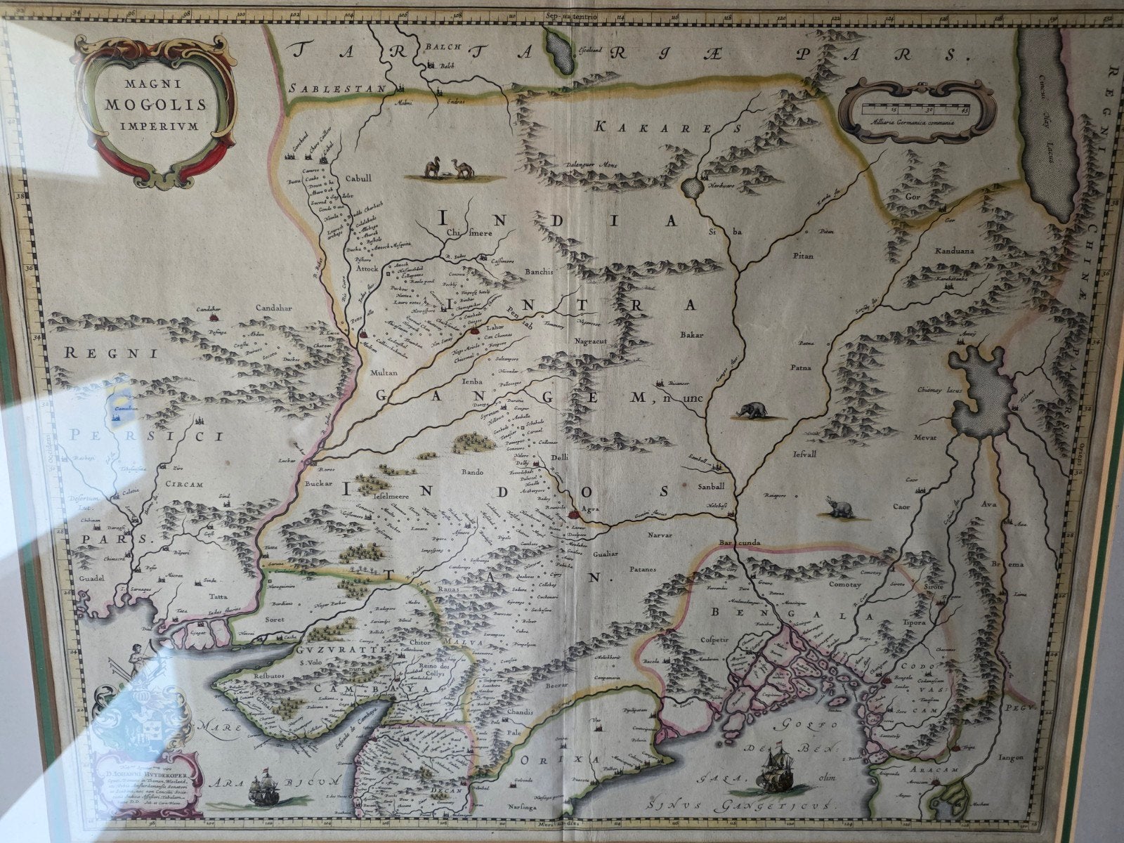 Grote Moghul Rijk 1638 Johannes Blaeu Antieke Kaart 17e Eeuw, Boeken, Atlassen en Landkaarten, Ophalen of Verzenden