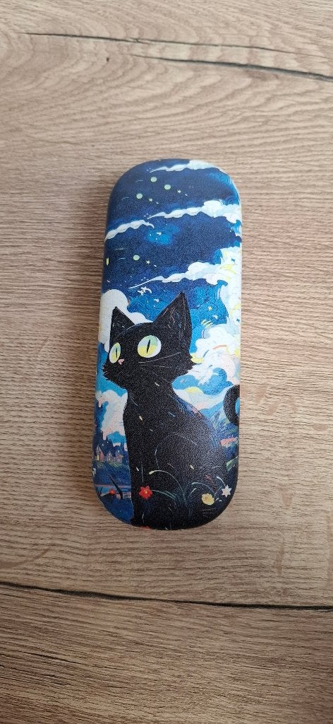 Brillenkoker Hardcase - Zwarte Kat / Sterrenhemel