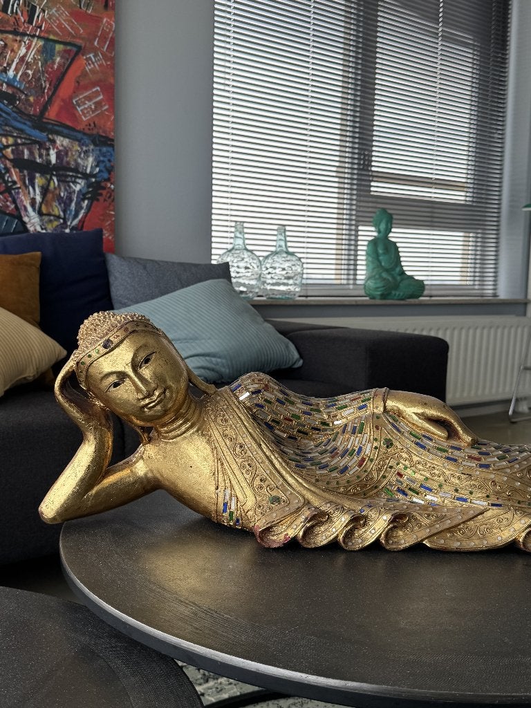 Gouden Boeddha / Buddha beeld / kunstobject, Ophalen, Zo goed als nieuw, Goud, 24 cm