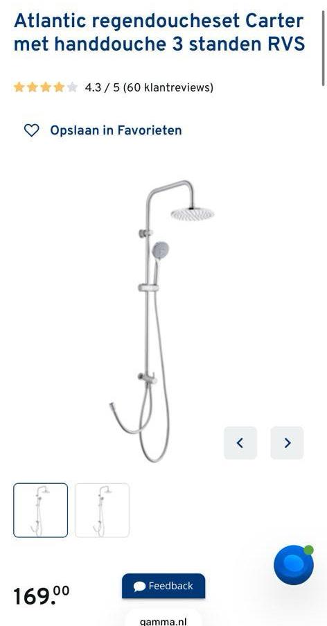 Atlantic Carter Regendoucheset met Handdouche RVS Nieuw, Ophalen, Nieuw, Rvs, Douche