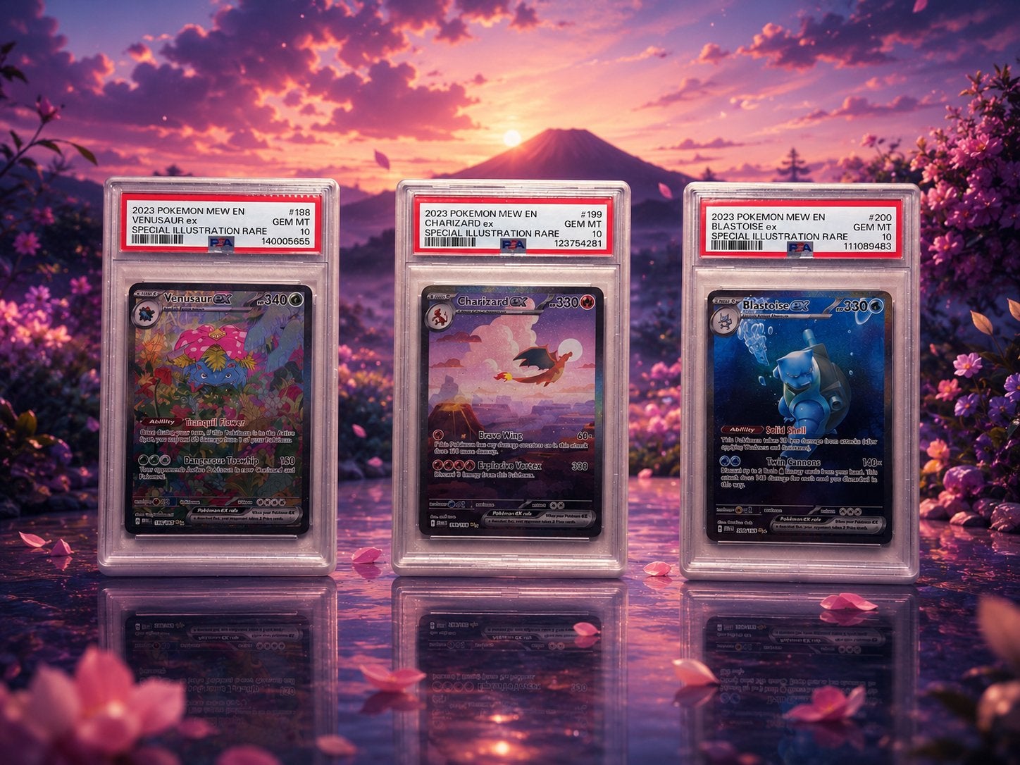 PSA10 Venusaur EX, Charizard EX, Blastoise EX S&V 151, Ophalen, Nieuw, Meerdere kaarten, Foil